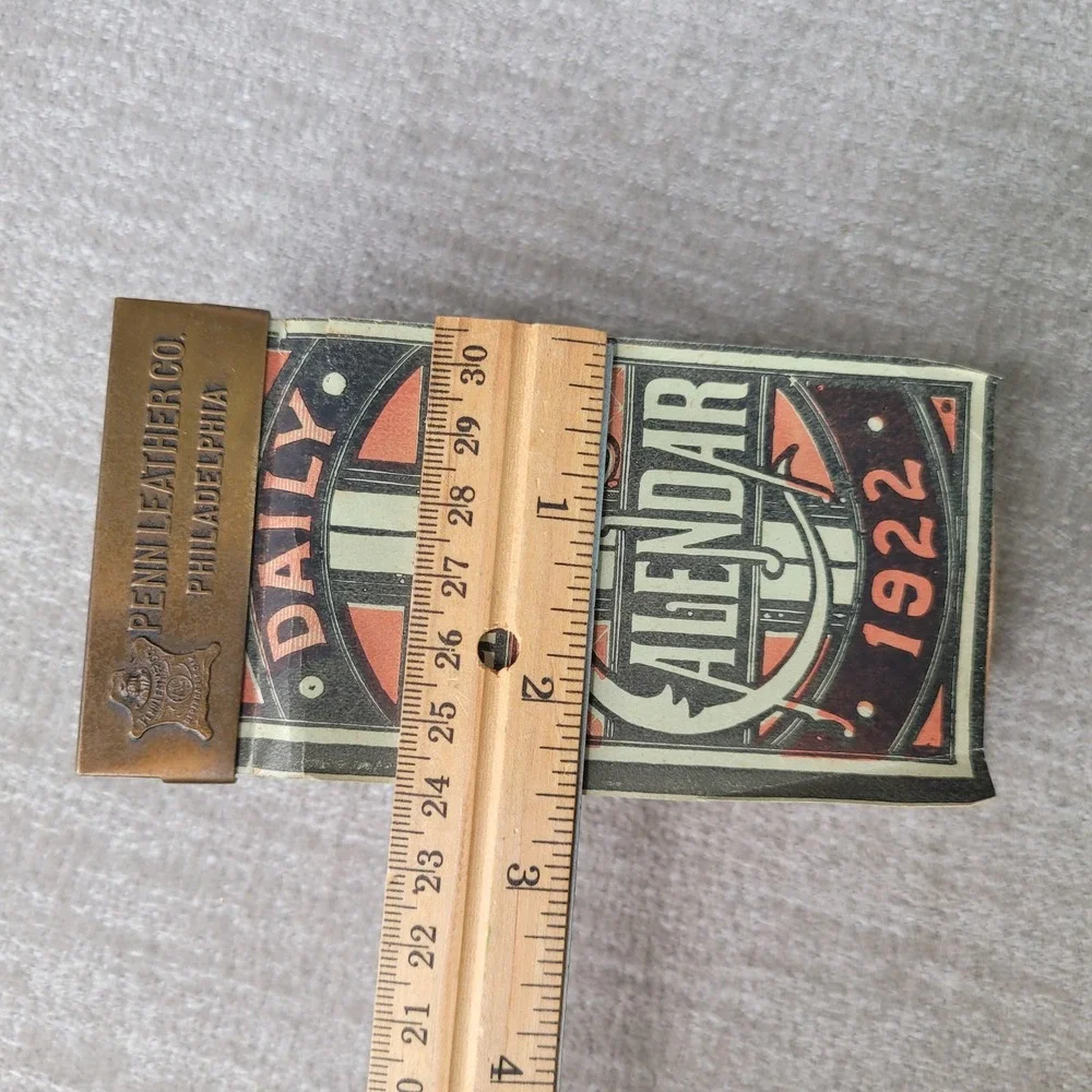 Antique 1922 Daily Desk Calendar Penn Leather Co Philadelphia Brass Stand RARE!!